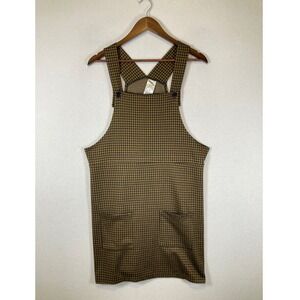 Dark Academia Rachel Women XL Brown Gingham Check Pinafore Jumper Overall Dress